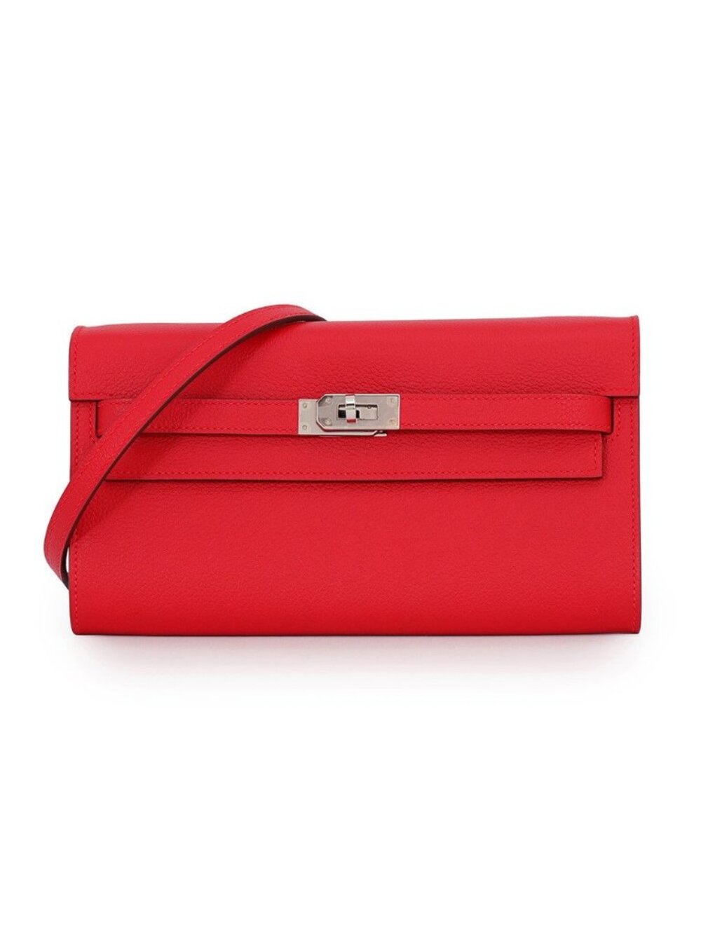 Hermes Kelly Wallet Long to Go Rouge Ladue Silver Evercolor